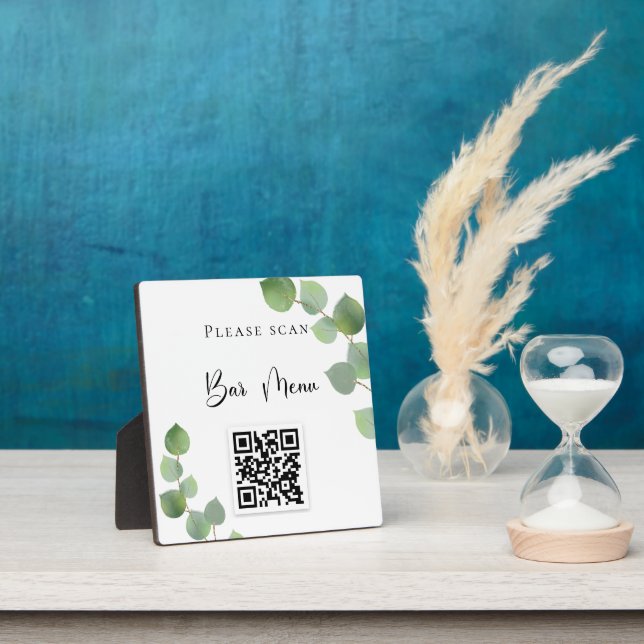 Plaque Photo Barre menu QR code eucalyptus vert (Insitu)