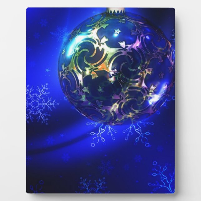 Plaque Photo Bauble de Noël bleu électrique, personnaliser i (Devant)