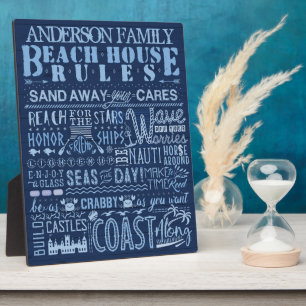 Plaque Photo Beach House Rules Coastal Blue Custom Nom de famil