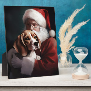 Plaque Photo Beagle avec le Père Noël Festif Noël