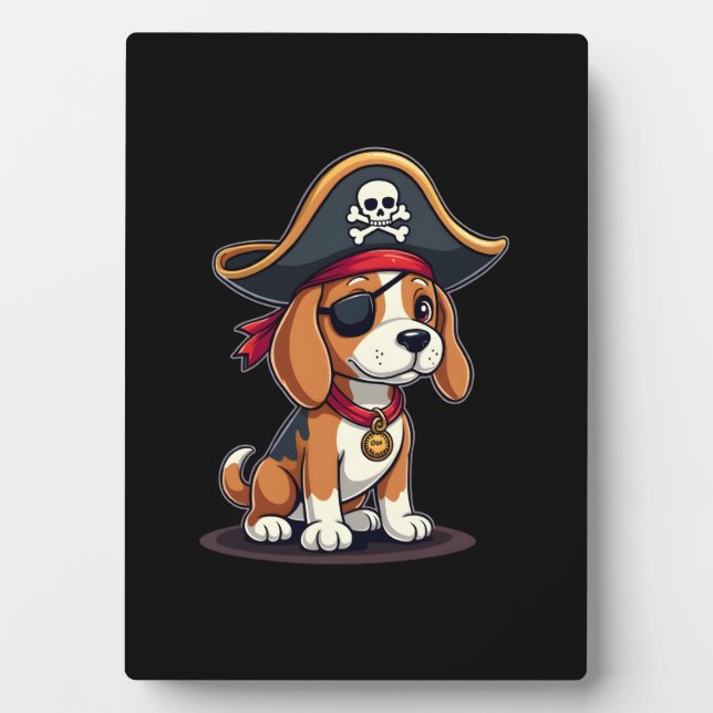 Plaque Photo Beagle Costume de pirate Jolly roger Drapeau Croix (Devant)