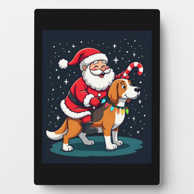 Plaque Photo Beagle Xmas Éclairage Père Noël équitation Beagle  (Devant)