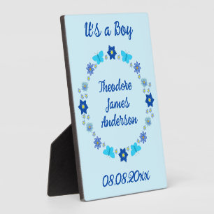 Plaque Photo Bébé bleu Papillons et fleurs personnalisés