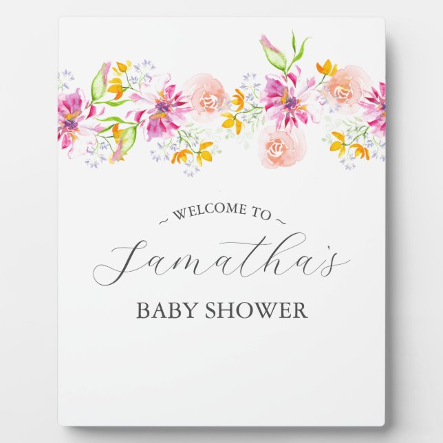Plaque Photo Bébé en fleurs signe de Baby shower floral (Devant)