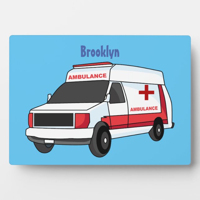 Plaque Photo Belle ambulance rouge caricature van (Devant)