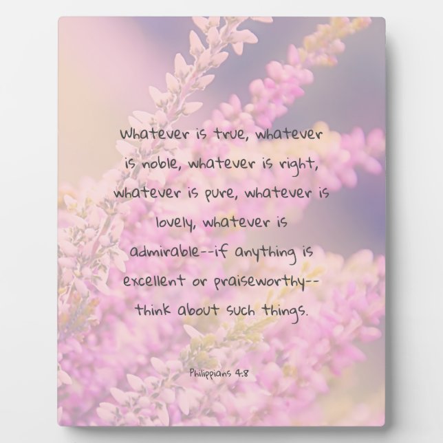 Plaque Photo Belle citation de versets bibliques aux fleurs ros (Devant)