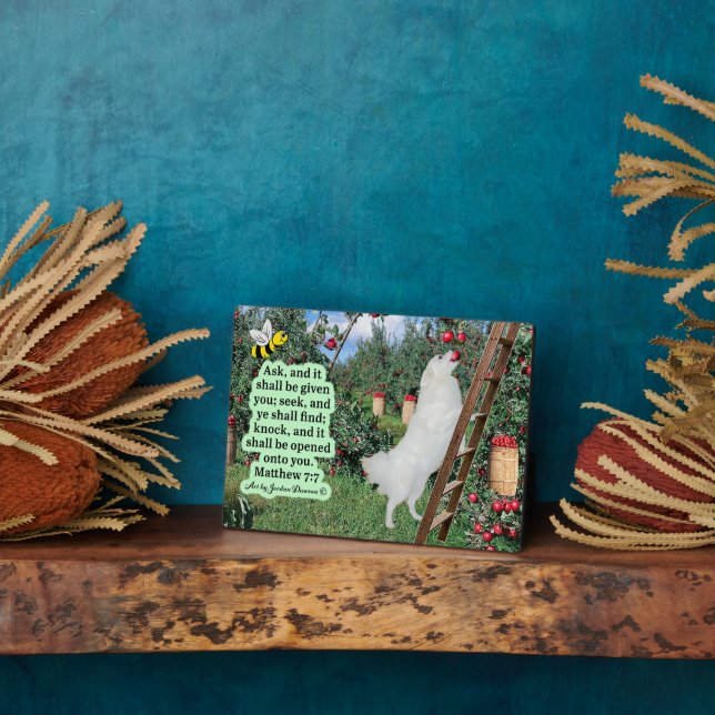 Plaque Photo Belle Eskie et Orchard Écriture Matthieu 7:7 (Côté)