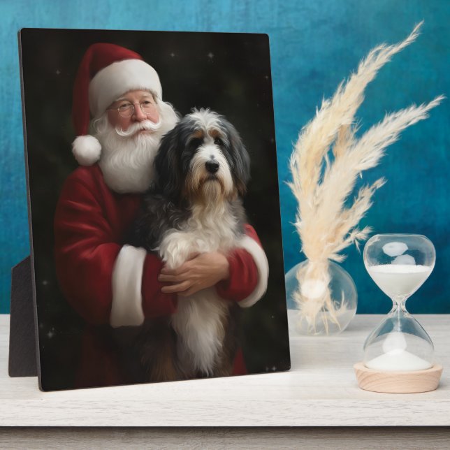 Plaque Photo Bernedoodle avec Noël Festif du Père Noël (Côté)