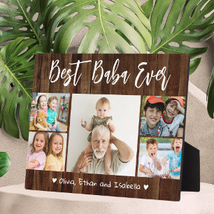 Plaque Photo Best Baba Ever Grandkids 5 Photo Collage Bois