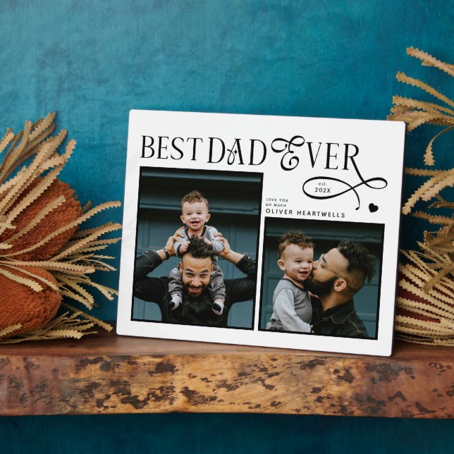 Plaque Photo  Best Dad Ever 2 Photos Heart Fathers Day Gifts (Côté)