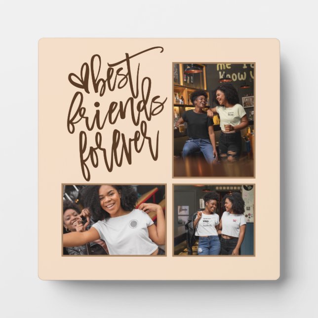 Plaque Photo Best Friends Forever script 3 Photos Crème Brown (Devant)