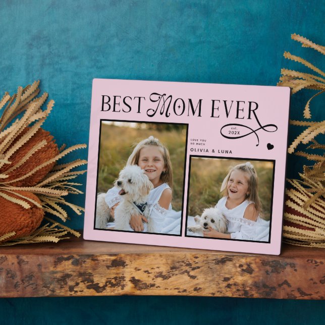 Plaque Photo Best Mom Ever Photo Heart Dog Mothers Day Gifts (Côté)