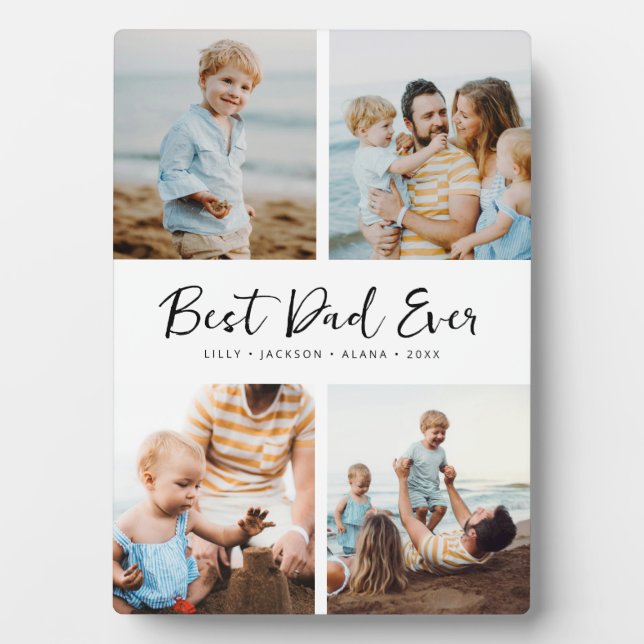 Plaque Photo Best Papa Ever Modern Script 4 Photo Collage (Devant)