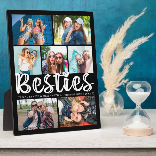 Plaque Photo BESTIES Modernes 7 Photo Collage Noir Personnalisé (Côté)