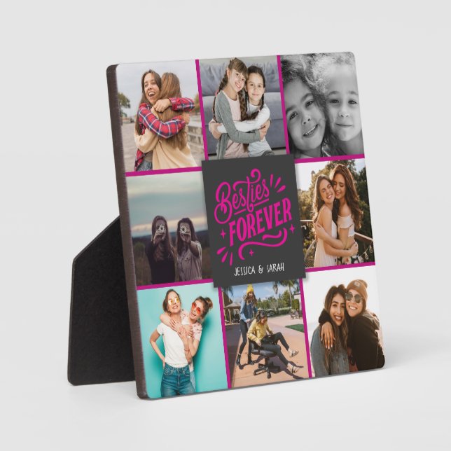 Plaque Photo Besties pour toujours texte rose chaud 8 photo col (Recto)