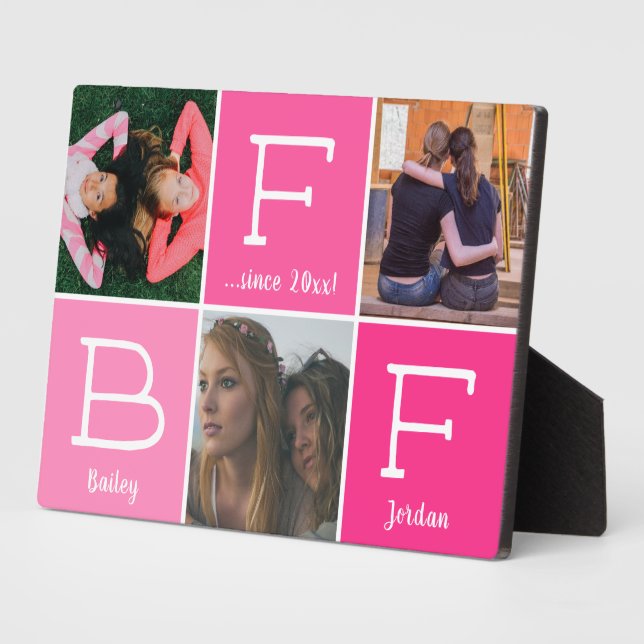 Plaque Photo BFF Best Friends Besties Pink Collage 3 photos (Côté)
