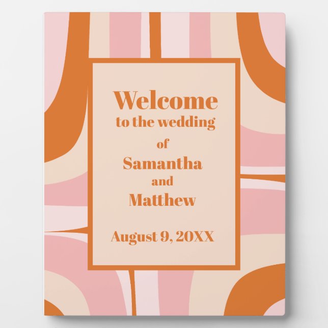 Plaque Photo Bienvenue au Mariage Mid Century rose orange (Devant)