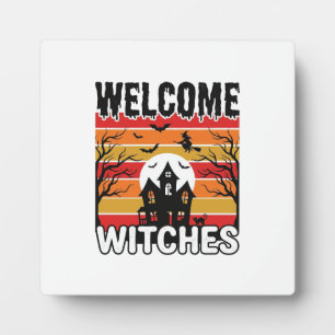 Plaque Photo Bienvenue Sorcières Vintage Halloween Dessin de gr