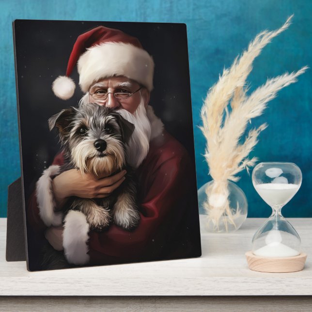Plaque Photo Biewer Terrier Avec Noël Festif Du Père Noël (Côté)