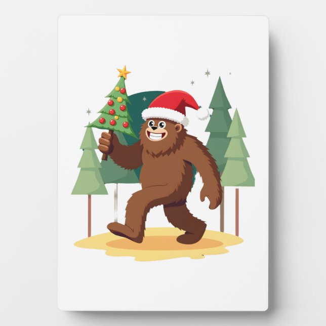 Plaque Photo Bigfoot Christmas Tree Santa Hat (4) (Devant)