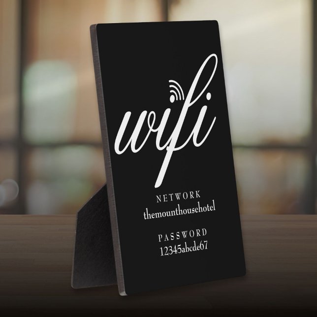 Plaque Photo Black And White Wifi Network and Password Sign (Black And White Wifi Network and Password Sign Plaque)