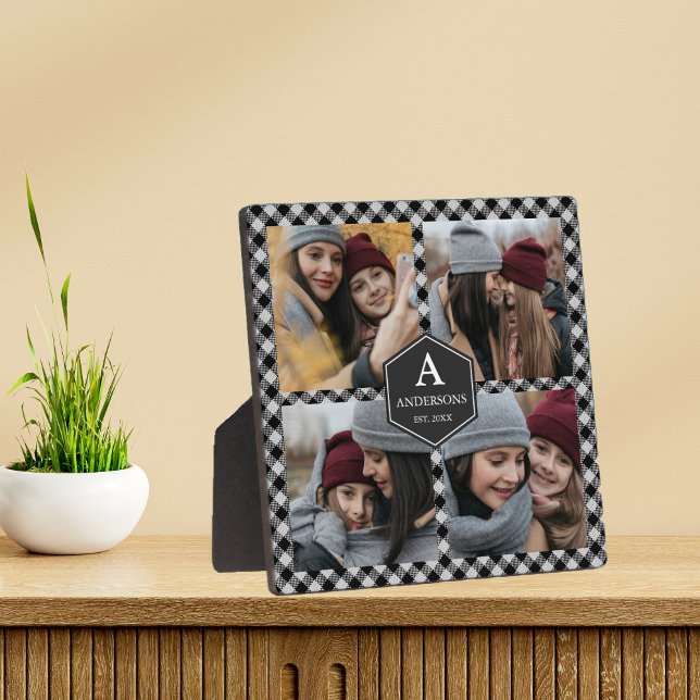 Plaque Photo Black Buffalo Plaid Lumberjack Photo Collage (Créateur téléchargé)