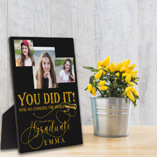 Plaque Photo Black Gold Graduation Multi Photo Keepsaké cadeau