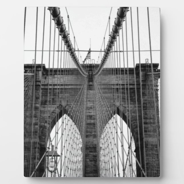Plaque Photo Black White Brooklyn Bridge New York (Devant)