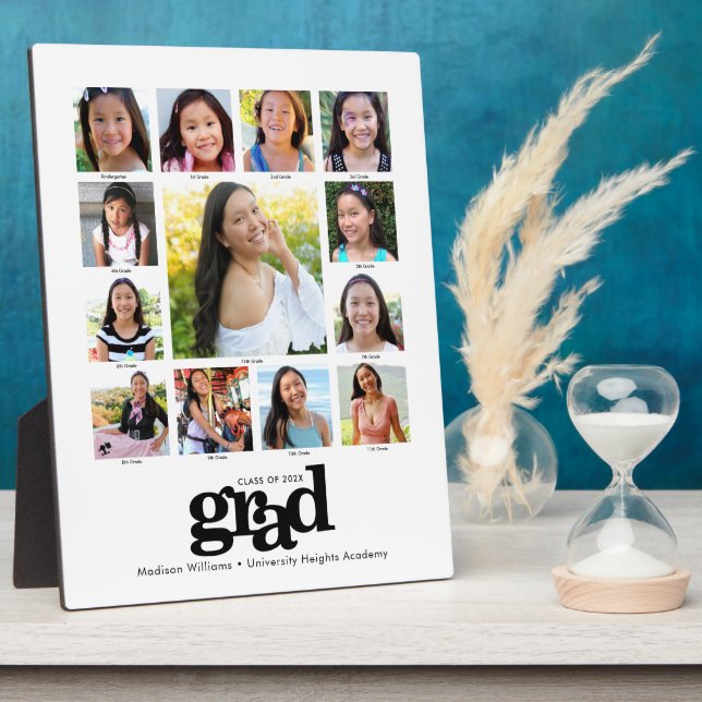 Plaque Photo Black White Graduation K-12 Photo Collage Moderne (Côté)