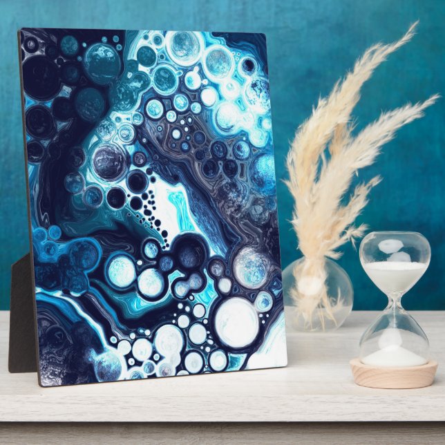 Plaque Photo Bleu et Marbre blanc Fluid Art (Côté)