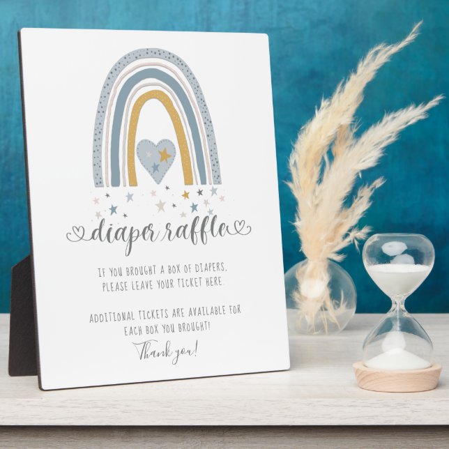 Plaque Photo Bleu Moderne Arc en Ciel Étoiles Diaper Raffle Sig (Côté)