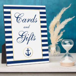 Plaque Photo Bleu Nautique Grilles Or Cartes de Mariage Cadeaux