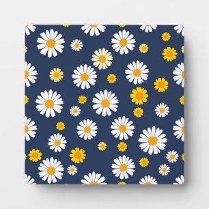 Plaque Photo Bleu Nuit Jaune Daisy Floral Simple Motif Rétro