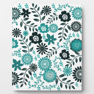 Plaque Photo Bleu turquoise et vert olive foncé motif floral