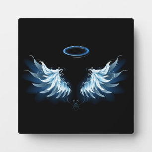 Plaque Photo Blue Glowing Angel Wings on black background