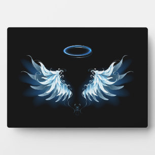 Plaque Photo Blue Glowing Angel Wings on black background