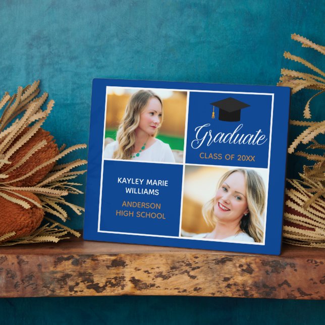 Plaque Photo Blue Gold Graduate Keepsaké Graduate Photo (Côté)