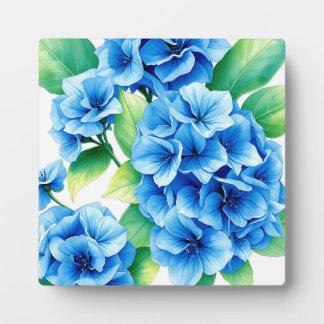 Plaque Photo Blue Hydrangea Blooms Floral Pattern