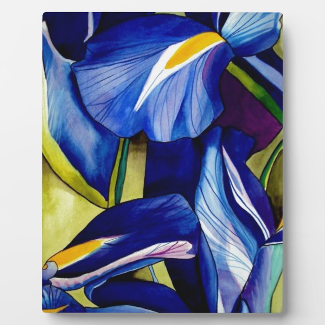 Plaque Photo Blue Iris fleurs d'aquarelle d'art (Devant)