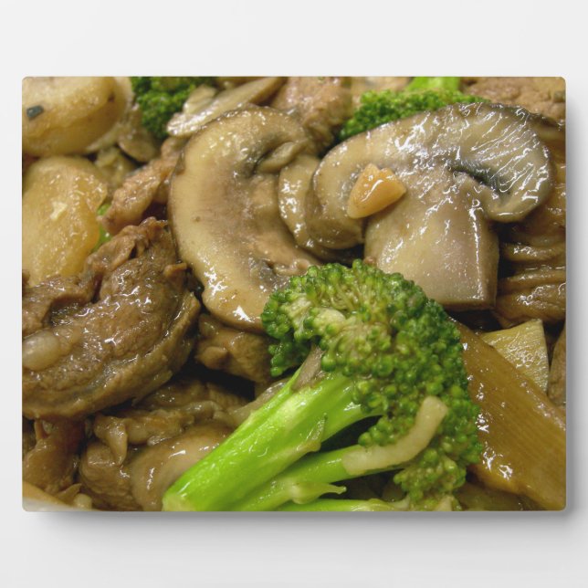 Plaque Photo Boeuf, brocoli et champignons remuer la frite (Devant)