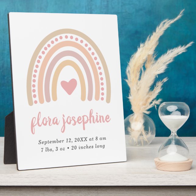 Plaque Photo Boho Arc-en-ciel rose Coeur mignon Statistiques de (Côté)