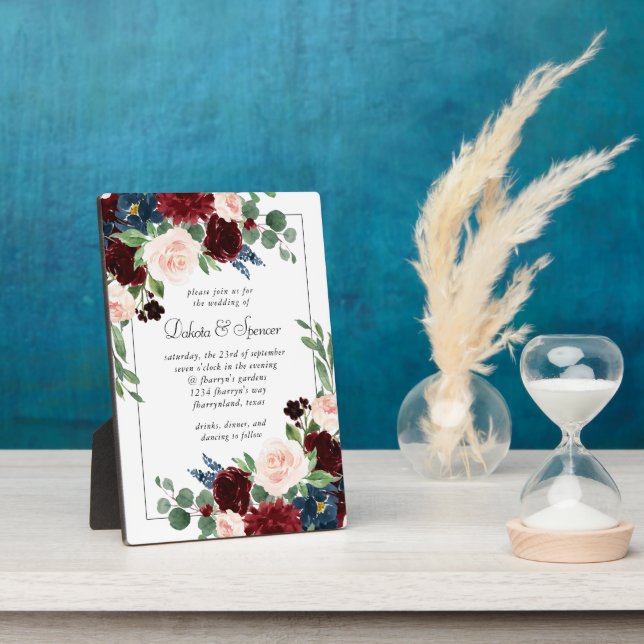 Plaque Photo Boho Bloom | Burgundy Red et Navy Blue Keepsaké (Côté)