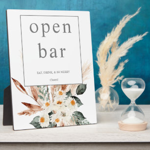 Plaque Photo Boho Cuivre Pampas & Beige Floral Open Bar Signal 