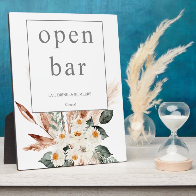 Plaque Photo Boho Cuivre Pampas & Beige Floral Open Bar Signal  (Côté)