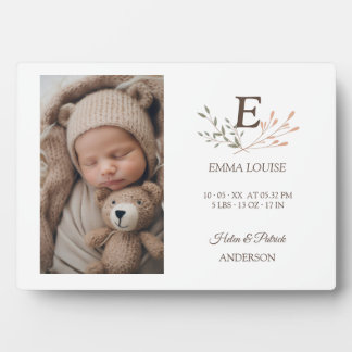 Plaque Photo Boho Floral Initial Bébé Nouveau-né