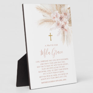 Plaque Photo Boho Pampas Pink Girl Floral Baptism Panneau de pr