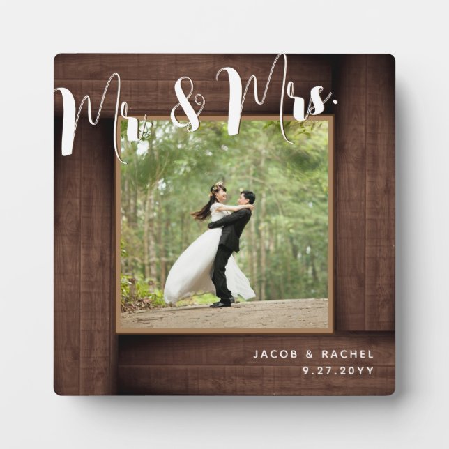 Plaque Photo Bois foncé rustique M. & Mme Mariage Photo Frame (Devant)
