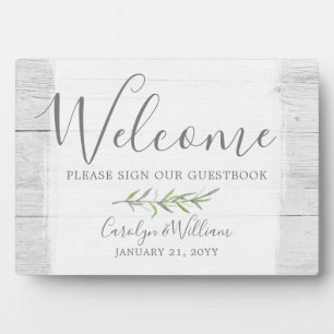 Plaque Photo Bois rustique & feuille de bienvenue Mariage Guest