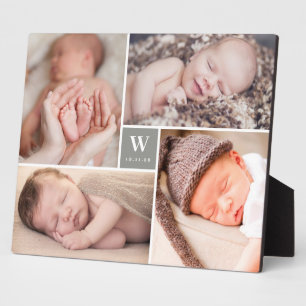 Plaque Photo Boîte Grey Simple Monogramme Nouveau Bébé Photo Co
