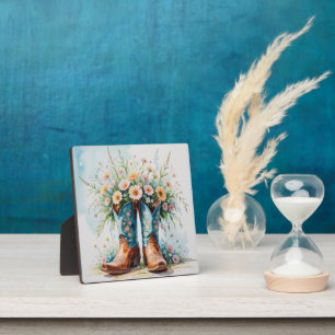 Plaque Photo Bottes et fleurs pour fille de la table Art avec l